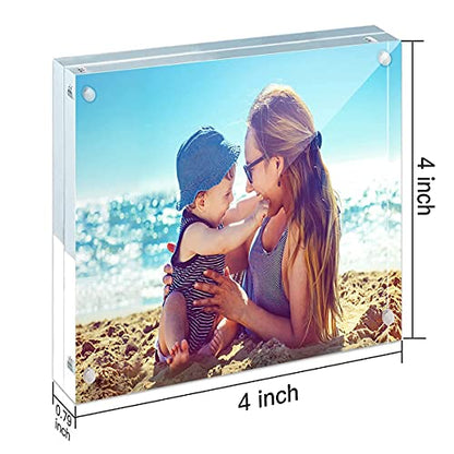 HELPLEX Acrylic Frames, 2 Pack 4x4 Frameless Clear Picture Frame, 20mm Thicker, Double Sided Magnetic, Free Standing Desktop Display - size: 4x4(2 PACK)