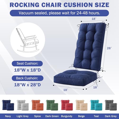 IPYNBAP Rocking Chair Cushion, Waterproof and Fade-Resistant Patio Chair Cushions, Tufted Chair Pads for Rocker Furniture, 18x18 Inch, Indoor/Outdoor Seat Cushions with Ties, Navy Blue - color: Navy Blue, size: 18"X18"/28"X18"