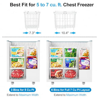 iSPECLE Freezer Organizer Bins - 3 Pack Adjustable Width for 5 to 7 Cu.Ft Chest Freezers, Stackable Freezer Wire Storage Baskets for Deep Freezer Organization, Assembly Required, White - style: 3 Pcs-14.8"-White