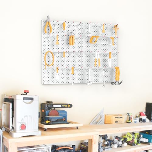 TORACK Metal Pegboard Panels and Hooks for Garage, Workbench, Shop, Shed Tool Organizer Peg Board with 1/8" & 1/4" Holes, Modular Wall-Mounted Pegboard with Pegboard Hooks(Cream White) - color: Cream White
