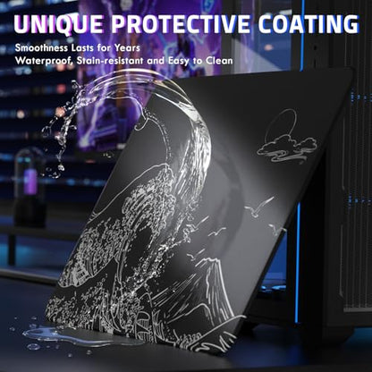 ATTACK SHARK CM05SE Glass Gaming Mouse Pad for FPS & Esports, Nano-Etched Tempered Glass Surface,Ultra-Smooth Low Friction Hard Mousepad,Waterproof Large Desk Mouse Mat for PC Setup,Black Wave - color: Black Wave