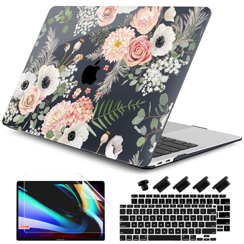 DONGKE Compatible with MacBook Air 13 inch Case 2021 2020 2019 2018 Release A2337 M1 A2179 A1932 with Retina Display Touch ID, Plastic Hard Shell & Keyboard Cover - Dried Flowers - color: Dried Flowers D005