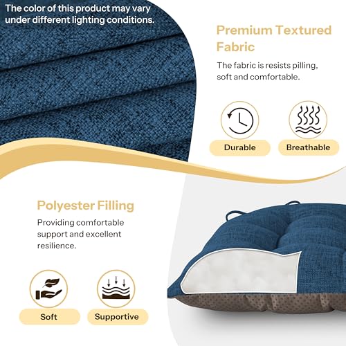 Chair Cushions for Dining Chairs Set of 4 Durable D-Shaped Seat Cushions with Non-Slip Backing Secure Ties Thick Cozy Seat Pad for Kitchen Dining Room Office(18x16.5x3in Navy) - color: Navy