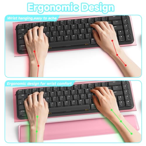 Computer Keyboard Stand and Wrist Rest Set, Keyboard Holder with Wrist Pad, Computer Wrist Support Pad, Keyboard Riser Holder with Wrist Pad for Office Home(Pink) - color: Pink
