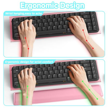 Computer Keyboard Stand and Wrist Rest Set, Keyboard Holder with Wrist Pad, Computer Wrist Support Pad, Keyboard Riser Holder with Wrist Pad for Office Home(Pink) - color: Pink