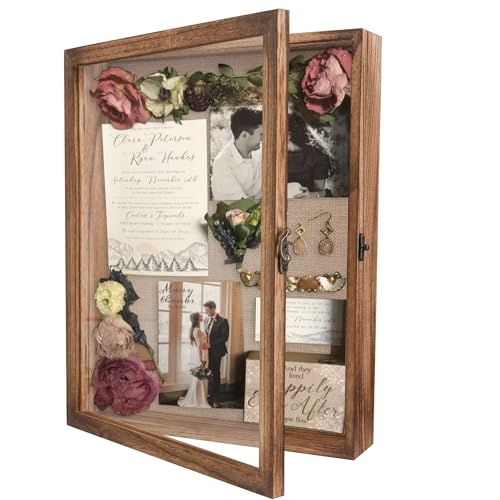 GraduatePro Shadow Box Frame 11x14 Display Case with Linen Back, Real Glass Window Door with Hinge, Picture Frame Wedding Bouquet Memorabilia Medals Photos Memory Box for Keepsakes, Carbonized Black - color: Carbonized Black, size: 11"x14" (28x35 cm)