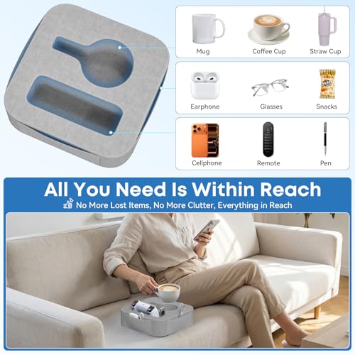 Couch Cup Holder Pillow, Couch Caddy for Drink, Snack, Phone, Remote, Game Controller, Removable and Washable Cup Cozy Pillow, Small Sofa Cup Holder Tray for Bed, Car, Desk, Sofa, Gray - color: Ash Gray, size: XS-9.3"×9.3"×2.8"