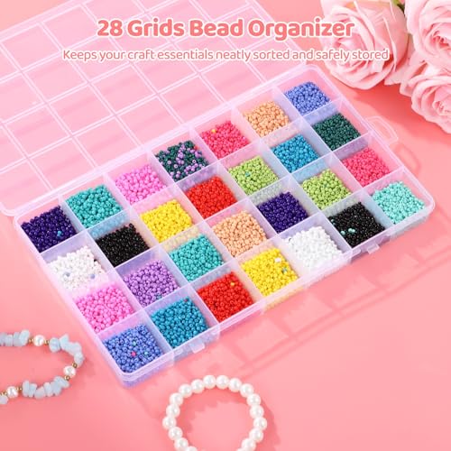Varku 4 PCS 28 Grids Bead Organizer, Transparent Plastic Storage Box, Clear Plastic Container with Fixed Dividers for Organizing Small Items Like Jewelry, Beads, Nails, Screws - size: 4Pcs 28 Grids