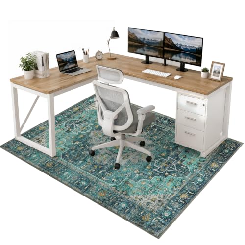 Anidaroel 48"x60" Chair Mat for Hardwood Floor/Tile Floor, Desk Chair Mats for Hard Floors, Under Desk Rug Protector for Rolling Chair, Computer Gaming Chair Mat, Low Pile Carpet Floor Mat - color: Teal/Multi, size: 48"x60"