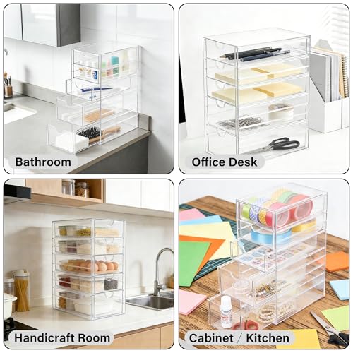 Prsildan Hair Accessories Organizer Acrylic Drawer with 5 Small Drawers | Clear, For Bathroom Vanity Office Desk, Jewelry Makeup Storage - style: 5 Drawers