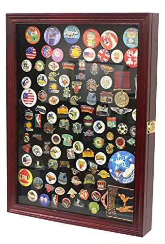 Large 19 X 14 Pin Display Case Medal Shadow Box with 98% UV Protection for Military Medals, Beach Tags, Jewelry Pins, Pin Gift, Insignia Ribbons, Pin Collectibles Cherry Finish - color: Large - Cherry Finish