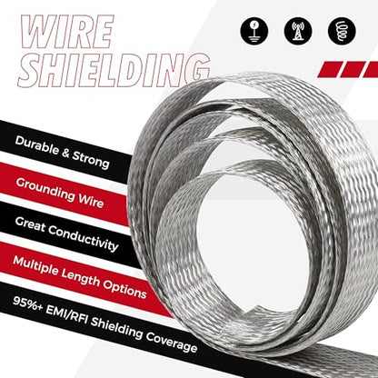 Wire Shielding Sleeve Tinned Copper Braid Ground Straps Cable Sheathing Protection Flat Metal Mesh Flexible Expandable (1/4 in Wide(0.16 in Dia)-15ft) - size: 1/4 in Wide(0.16 in Dia)-15ft