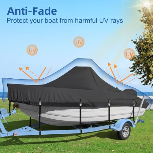 Center Console Boat Cover, 900D Heavy Duty Boat Center Console Cover, Waterproof Boat Covers 16-18.5 FT with Motor Cover and Metal Windproof Adjustable Buckle, Black - color: Black, size: 16'-18.5' Length , Beam Width up to 98" W