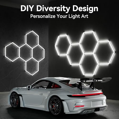 MODERN Hexagon Garage Light: Higher Brightness 38880 Lumens Honeycomb Garage Light, 8 Grid Systems 6500K, Hexagon Garage Grid Lighting for Garage, Gym, Car Detailing Shop etc. - size: 8 HEX without Border