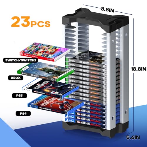 Nargos Video Game Storage Tower Universal for PS5/PS4/PS3/PS2/Xbox One/Xbox 360 And Xbox Series X/S/Wii/Switch/Switch 2 Game Cases, DVD And Blu-Ray Disks, Organizer Para Juegos, Regalo Gamer (23 Pcs) - size: 23 Pcs