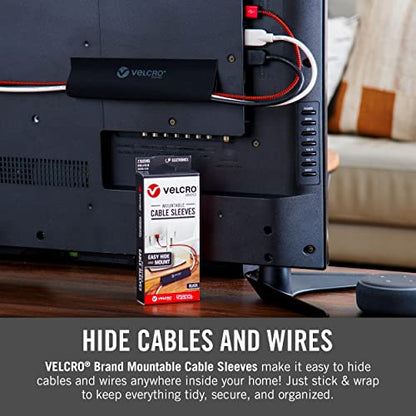 VELCRO Brand Mountable Cable Sleeve,3Ft Customizable Cable Raceway with Removable Adhesive,Cut to Length for Custom Size Wire Management,Cord Hider Mounts on Wall,Desk,Black,VEL-30799-USA(Pack of 12) - size: 36in - Cut to Length (Pack of 12)