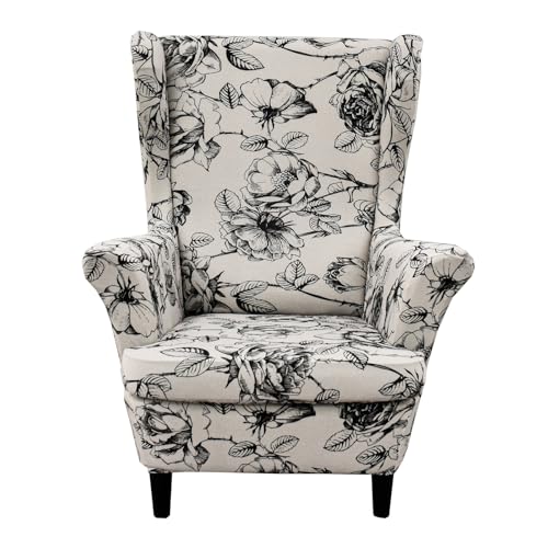 KRFOONN Wingback Chair Covers Slipcovers 2 Piece Stretch Wing Chair Covers Spandex Slipcovers Wingback Sofa Covers Armchair Covers Non-Slip Furniture Protector for Living Room Wingback Chairs, A23 - color: A23