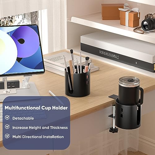 Deeper Desk Cup Holder, OOKUU Anti-Spill Cup Holder for Desk or Table, Sturdy and Durable, Easy to Install, Enough to Hold Coffee Cups, Water Bottles, Gaming PC Office Accessories, Black - color: Black, size: 1 Pack, Deeper, 3.95 inch