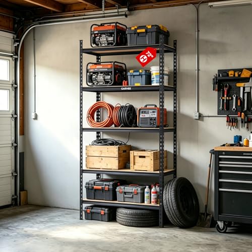 Garvee 5-Tier Heavy Duty Storage Shelving Unit, Adjustable MDF & Metal Garage Shelves, 2756 Lbs Capacity, 35.4" W x 15.7" D x 72" H, for Garage Basement Pantry - size: 72" H x 35.4" W x 15.7" D