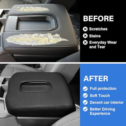 Center Console Armrest Cover for 2019+ Chevy Silverado/GMC Sierra Jump Seat | 2026 Silverado Armrest Lid Anti-Scratch Protector Cover, Split-Bench Seat ONLY, Soft Leather Arm Rest Cushion Pad + 1 Brush - color: For 2019+ Silverado/Sierra-Jump Seat