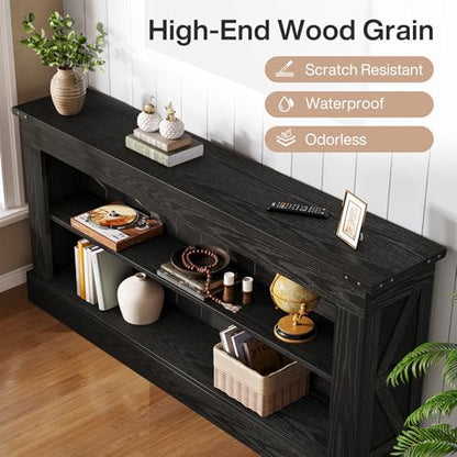 Tribesigns 63-Inch Long Console Table for Entryway, Narrow Long Entry Table with Shelves for Living Room, Farmhouse Sofa Console Behind Couch, for Foyer, Hallway, Black - color: All Black