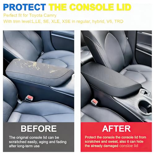 Center Console Armrest Cover Compatible with 2018-2024 Toyota Camry,Interior L, LE, SE, XLE, XSE in Regular, Hybrid, V6, TRD Arm Rest Seat Cover Middle Console Box Lid Protector (Carbon) - color: Carbon