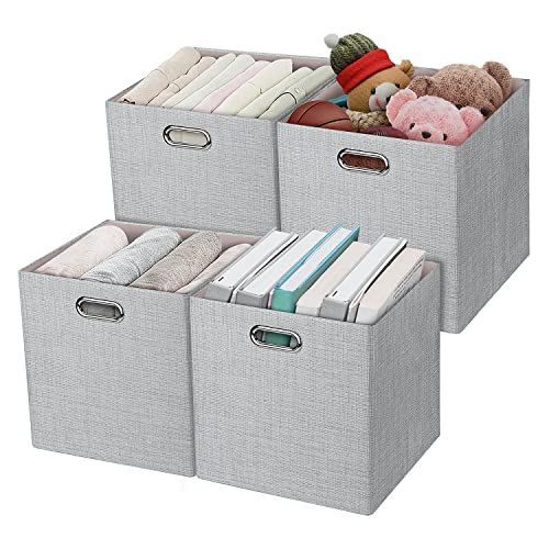 Posprica 11 Inch Cube Storage Bins for Organization, Fabric Storage Cubes Closet Storage Bins for Cube Organizer, Thick and Heavy Duty Storage Baskets for Shelves, 4pcs, Sliver Grey - color: Silver Grey, size: 11×11×11/4pcs