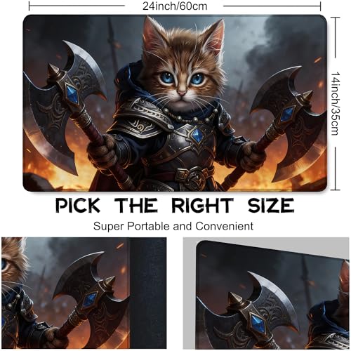 Playmat for MTG Samurai Cat Magic Play Mat 24x14 Inch Card Game Mat for Magic The Gathering TCG PTCG Playmat with Free Storage Bags Non-Slip Backing and Stitched Edge - color: Samurai Cat No With Zones