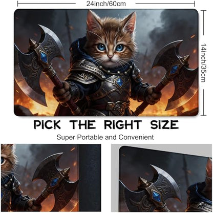 Playmat for MTG Samurai Cat Magic Play Mat 24x14 Inch Card Game Mat for Magic The Gathering TCG PTCG Playmat with Free Storage Bags Non-Slip Backing and Stitched Edge - color: Samurai Cat No With Zones
