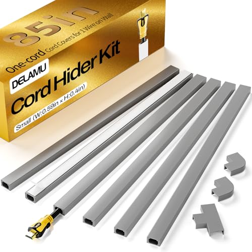 Delamu Cord Hider, 85in Cord Covers for Wires on Wall, One-Cord Cable Hider, Self-Adhesive Wire Hiders Wire Covers for TV Cords on Wall, Paintable Cable Cover Management Kit, W0.59 H0.4in, Grey - color: Grey, size: 85in L x 0.59in W x 0.4in H