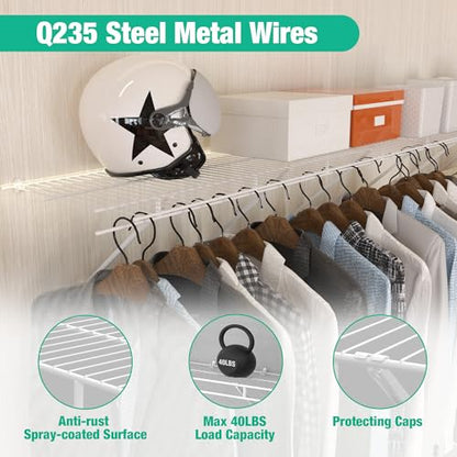HAUSHOF Closet Shelves Wall Mounted 2-Pack, 4ft x 16in White Metal Wire Shelving for Laundry Room, Closet, Basement Organization and Storage - size: 4ft x 16in