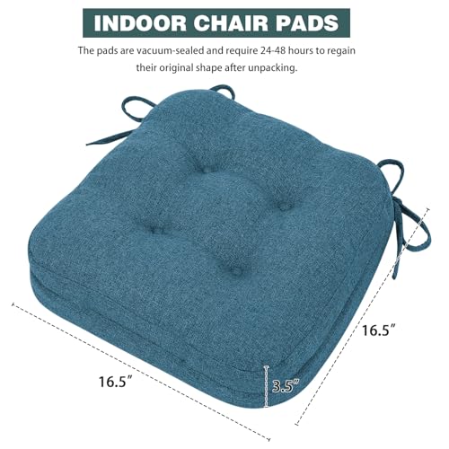 baibu Set of 2 Dining Chair Cushions, Dual-Layer Patent Design Memory Foam Kitchen Chair Cushions, Non-Slip Seat Pads with Ties, 16.5 x 16.5 x 3.5in, 2 Pack, Blue - color: Blue, size: 2 Count (Pack of 1)