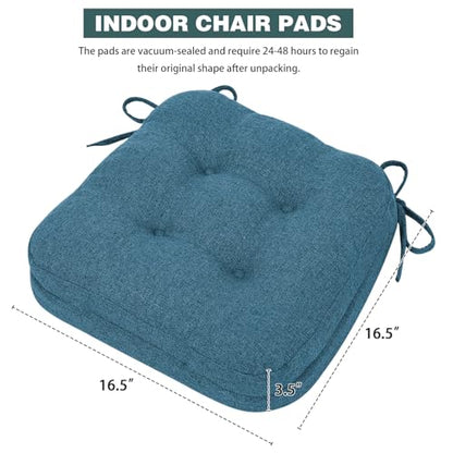 baibu Set of 2 Dining Chair Cushions, Dual-Layer Patent Design Memory Foam Kitchen Chair Cushions, Non-Slip Seat Pads with Ties, 16.5 x 16.5 x 3.5in, 2 Pack, Blue - color: Blue, size: 2 Count (Pack of 1)