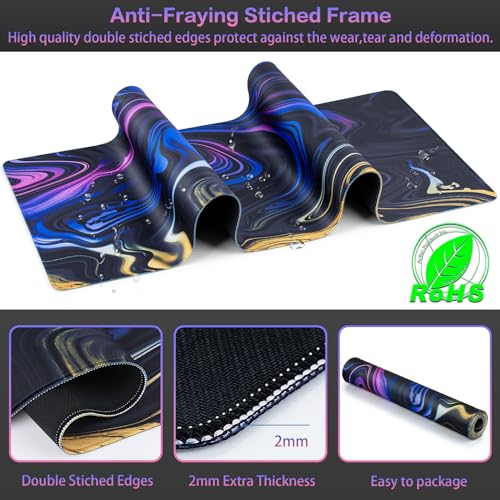 Canjoy Gaming Mouse Pad, Fluid Pattern Mouse Pad 31.5x15.7inch Large Extended Computer Mouse Mat Keyboard Full Desk Mousepad for Gaming, Office, Home - color: Blue-purple Fluid, size: 800*400mm