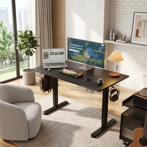 Claiks Electric Standing Desk 48 x 24 Inches, Motorized Sit Stand Desk with 3 Memory Presets & Cable Management, Spacious Ergonomic Computer Workstation for Dual Monitors & Gaming Setup, Black - color: Black, size: 48 Inch