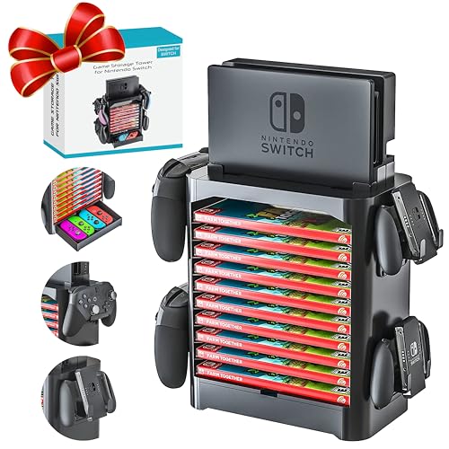 Skywin NS Compatible Nintendo Switch Games Holder, Nintendo Switch Stand, Game Disk Rack, Controller Organizer, Switch Holder Stand for Gamers, Nintendo Switch Accessories (Black) - color: Black