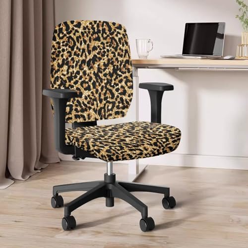 Leopard Computer Chair Covers Stretchable Office Chair Cover Dorm Computer Rotating Chair Slipcover 2 Piece Washable Seat and Back Cover Desk Chair Seat Cushion Protectors Cheetah - color: Leopard Print