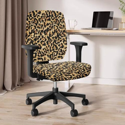 Leopard Computer Chair Covers Stretchable Office Chair Cover Dorm Computer Rotating Chair Slipcover 2 Piece Washable Seat and Back Cover Desk Chair Seat Cushion Protectors Cheetah - color: Leopard Print
