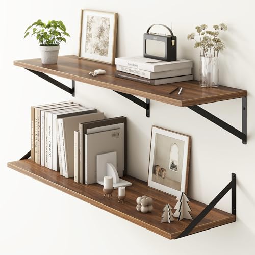 Fun Memories 40 Inch Floating Shelves, 10 Inch Deep Wall Shelf, 40 x 10 Floating Shelf Set of 2, Wood Floating Shelf Wall Mounted, Large Kitchen Living Room Bedroom Storage Shelves, Walnut - color: Walnut, size: 40"W x 10"D