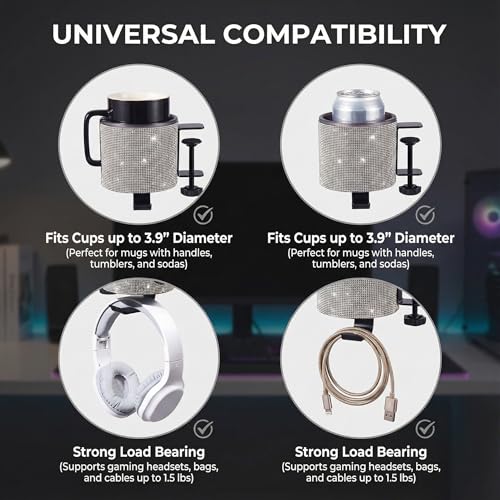 Luxury 2-in-1 Desk Cup Holder with Headphone Hanger for Office, Home, Gaming(Bling Bling) - color: BLING BLING