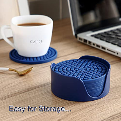 Colinda Silicone Drink Coasters with Holder, Set of 6, Outdoor Cup Mat for Hot or Cold Drinks, Thickened, Non-Slip,Non-Stick, Pink - color: Pink