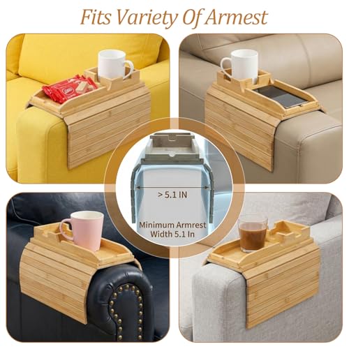 1 Pc 3 in 1 Couch Cup Holder Tray, 4.7X12.6Inch Couch Armrest Table Anti-Slip Sofa Armchair Caddy Table Couchs Arm Tray with Detachable Cup Holder Foldable Sofas Trays for Drinks Cellphone Snacks