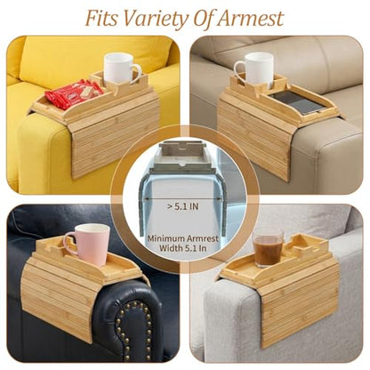 1 Pc 3 in 1 Couch Cup Holder Tray, 4.7X12.6Inch Couch Armrest Table Anti-Slip Sofa Armchair Caddy Table Couchs Arm Tray with Detachable Cup Holder Foldable Sofas Trays for Drinks Cellphone Snacks