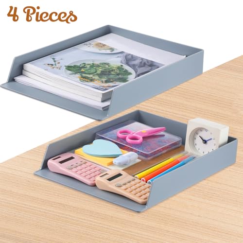 Wenqik 4 Pcs Stackable Paper Trays Rectangular Plastic Desk Holder Desktop Document File Organizer Storage Letter for Office Classroom (Gray) - color: Gray