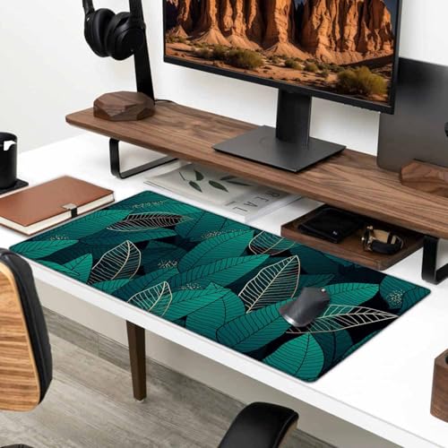 Large Gaming Mouse Pad with Stitched Edges, Desk Mat Extended Keyboard Pad, Non-Slip Rubber Base Desk Pad for Laptop, Office, Home, 31.5X15.7 inch Tropical Leaves - color: Tropical Leaves, size: 31.5L x 15.7W inches