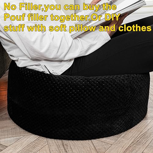 Asuprui Unstuffed Pouf Ottoman Round Poof Ottoman No Filler Soft Faux Fur Foot Stool 20x20x12 Inches Fuzzy Chair Floor Pouf Foot Rest with Storage for Living Room Bedroom Black - color: Black