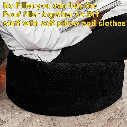 Asuprui Unstuffed Pouf Ottoman Round Poof Ottoman No Filler Soft Faux Fur Foot Stool 20x20x12 Inches Fuzzy Chair Floor Pouf Foot Rest with Storage for Living Room Bedroom Black - color: Black