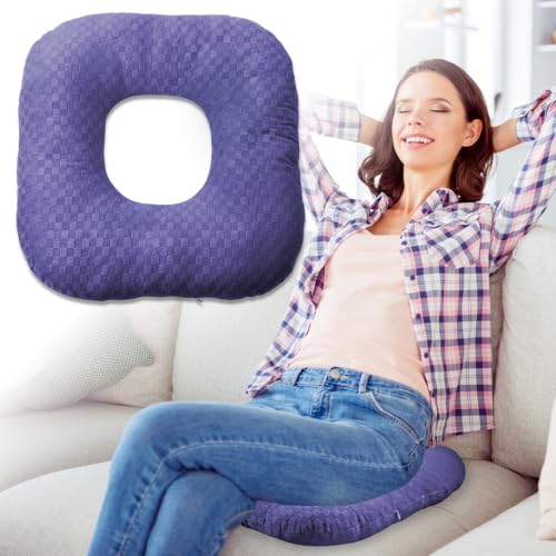 Stuffed Donut Pillow Seat Cushion | for Tailbone and Coccyx Pain, Hemorrhoids, Bed Sores, Pregnancy, Prostate, Surgery Recovery, Sitting Pressure Relief, for Home, Office and Car (Grape) - color: Grape