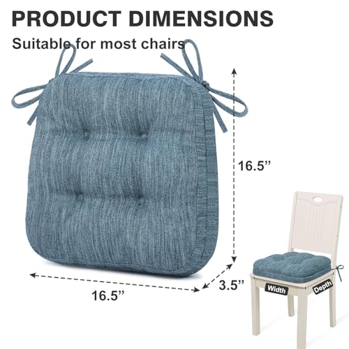 Shinnwa Dining Chair Cushions Set of 2, Dual-Layer Memory Foam Kitchen Chair Cushions, Patented Design Seat Pads with Ties, 16.5 x 16.5 x 3.5in, 2 Pack, Denim Blue - color: Denim Blue, size: 2 Count (Pack of 1)
