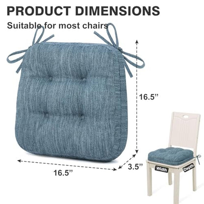 Shinnwa Kitchen Chair Cushions Set of 4, Dual-Layer Memory Foam Dining Chair Cushions, Patented Design Seat Pads with Ties, 16.5 x 16.5 x 3.5in, 4 Pack, Denim Blue - color: Denim Blue, size: 4 Count (Pack of 1)